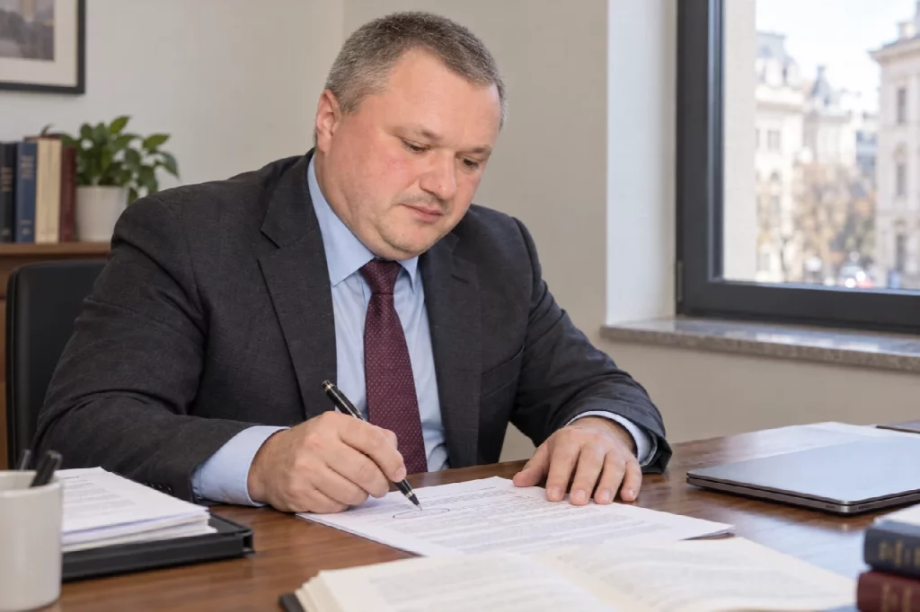 Lucian Purdea analizând și adnotând un contract comercial