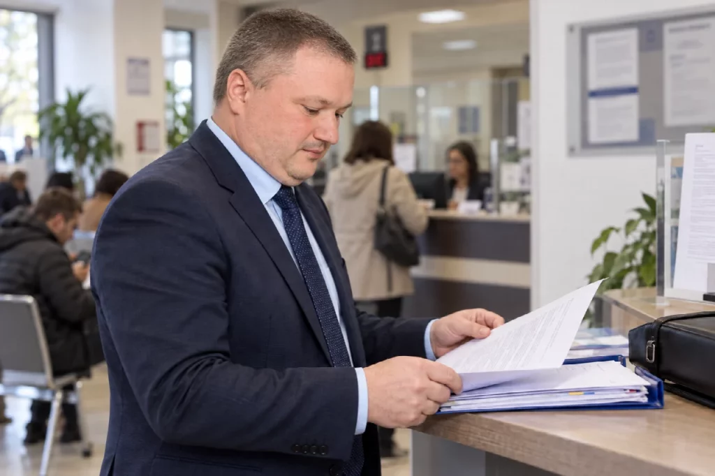 Lucian Purdea pregătind documente pentru modificările unei firme