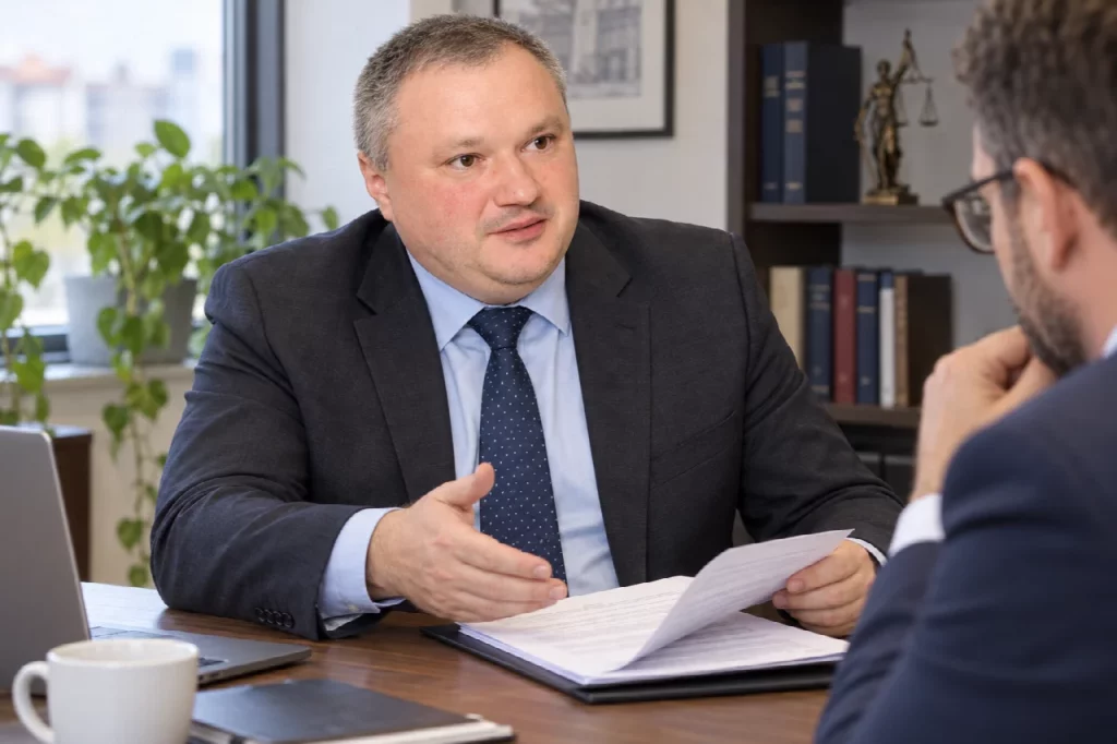 Lucian Purdea discutând cu un antreprenor despre retragerea dintr-un SRL