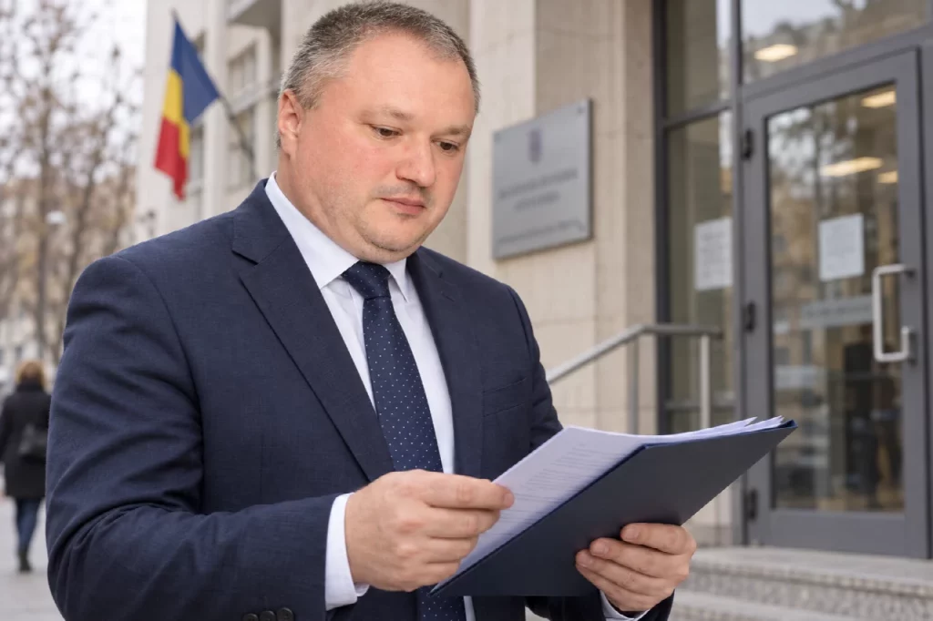 Lucian Purdea verificând un dosar fiscal înaintea unei vizite administrative